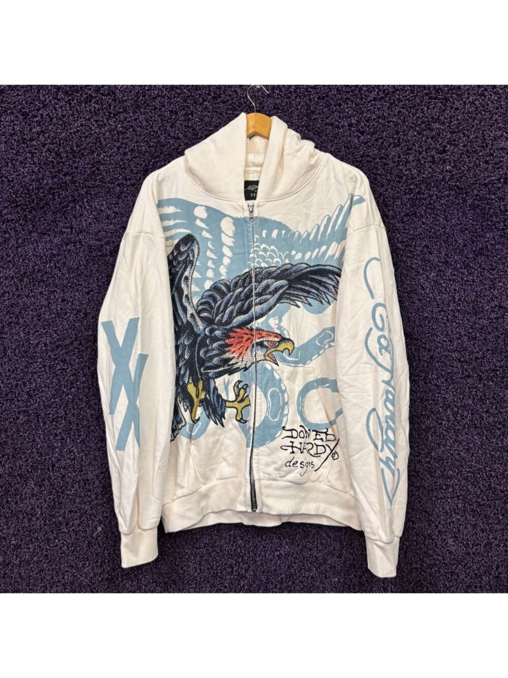 Ed Hardy x Machine Gun Kelly biege Zip-Up Hoodie Size Large